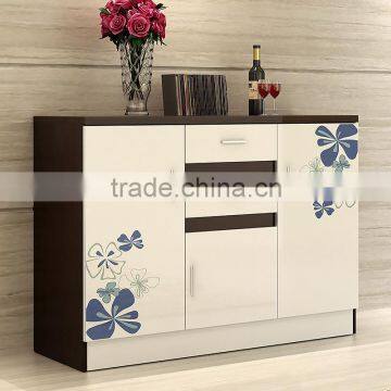 Modern Buffet Sideboard High Gloss White Wood Glass Top 4 Doors