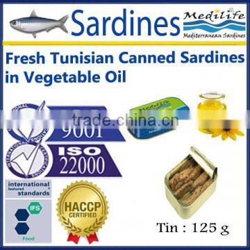 Fresh Tunisian Canned Sardines in Vegetable Oil ,High Quality Tunisian Canned Sardines in Vegetable Oil 125 g