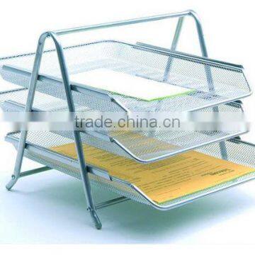 Silver 3 Tiers Metal Mesh Office Stacking Desk Tray photo-2