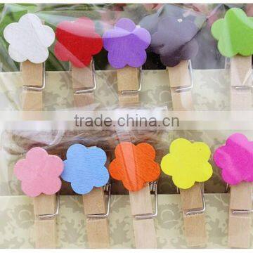 Hot small wooden flower shape clip decoration for photo clip made in China