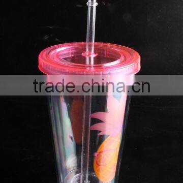 Single Wall Plastic Tumbler Clear Plastic Cup With Lid and Straw