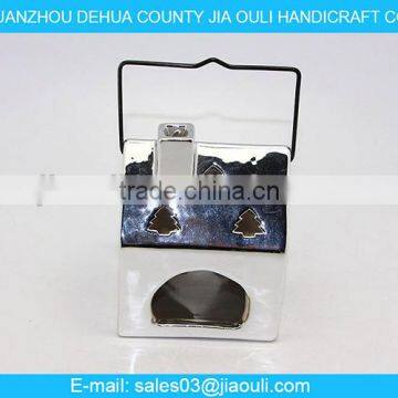Plating Silver Ceramic House Shape Hurricane Lamp for Decoration photo-3