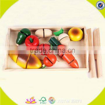 wholesale top quality wooden fruit cutting toy, DIY kids wooden vegetables cutting toy, role play wooden cutting toy W10B099