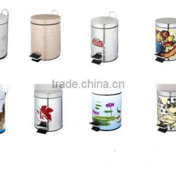 pictures printing 410# stainless steel dustbin/trashcan with good quality