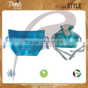 Immitation pu leather drawstring jewellery pouch with satin lining & polysilk drawstring