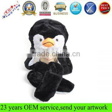 Fashion penguin plush kids animal winter hats with paws