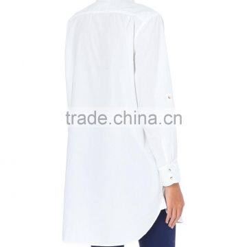 Wholesale Women Oversized Collar Long Sleeves Buttoned Cuffs Curved Hem Cotton Shirt(DQE0196T) photo-3
