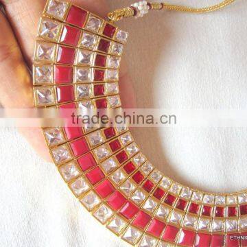 Crystal Ruby Bollywood Necklace Jhumka EARRING Set photo-4