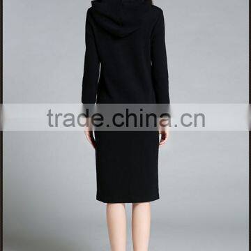 Long Sleeve Hooded Black Fleece Dress Long Hoodie photo-3