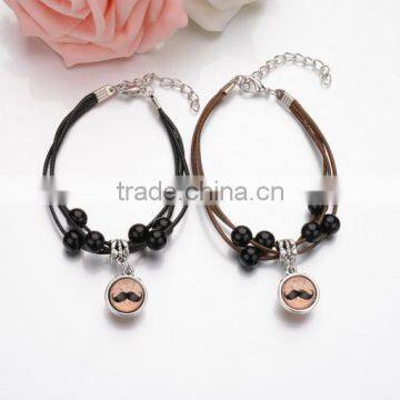 diy moustache sticker charms bracelets handmade glass sticker charms cord bracelets for couple jewelry