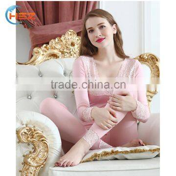 Hsz-TU004 V-neck Cotton Lace Top Ladies Sexy Slim Top Hot Sale Breathable Long Thermal Underwear photo-2