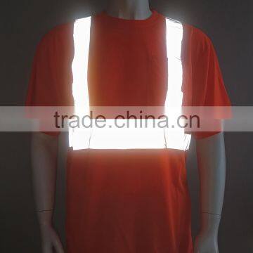 Manufacturer Mens High Visibility Orange Short Sleeve Chest Pocket Reflective Safety T-shirt photo-4