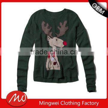 Ugly christmas latest knitting reindeer pattern woolen sweater designs for ladies