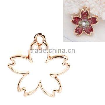 Custom Zinc Based Alloy Sakura Flower Gold Plated Open Back Bezel Pendants For Resin