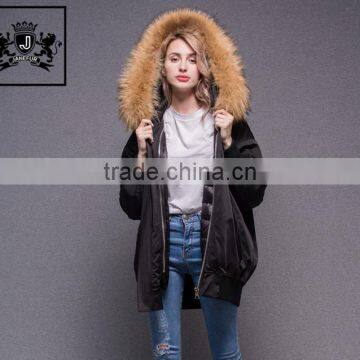 Europe Style Parka 100% Polyester With Fur Collar Goose Down Bomber Jacket