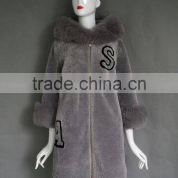 Winter New Product the Newest Style Gray Genuine Shearing Jacket Chashmere Parka Coat With Fur Collar for Women