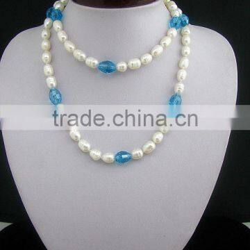 Nice Pearl Necklace Glass Crystal Bead Necklace