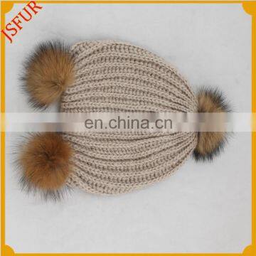 Cheap Price Beanies Crochet Children Hats Best Sell Lovely Knitted Cap Snowflakes Bobble Hat Raccoon Fur Beanie