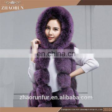 Real Fox Fur Coat , Purple Fox Fur Vest With Hat For Lady photo-2