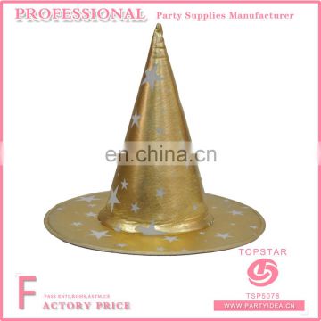 Felt polyester conical halloween pokemon gold witch hat printed white star