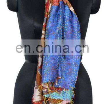 Silk Sari Shawl Reversible Handmade Re-cycled Silk Scarf / Stole Multicolor Multiuse Unique Handwoven Kantha Work Quilted Hijab photo-3
