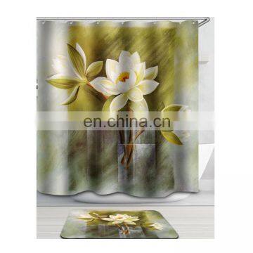 Newest Hookless 3d Printing Bathroom Shower Curtain Bath Mat Set photo-6