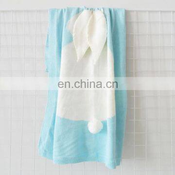 China Supplier Cute Rabbit Baby Knitted Blanket With Hood