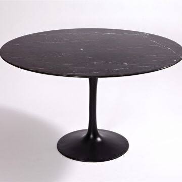 Eero Saarinen modern Tulip Style black kitchen white marble top round dining table and chairs