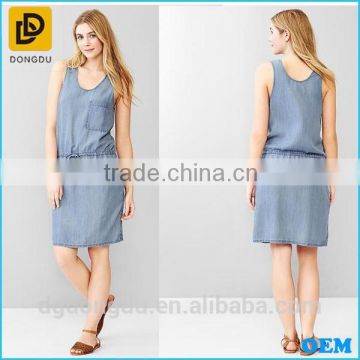 Wholesale Lady Sleeveless Round Neckline Tencel Denim Tank Dress/Plus Size Casual Dresses For Fat Women