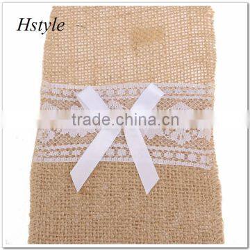Hessian Burlap Lace Bags Wedding Cutlery Holder Pouch Table Decoration SPT128 photo-2