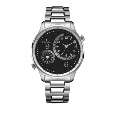 Stainless Steel Case Fashion Gift Watches Genuine Leather Dual Time Quartz Man Watch photo-2