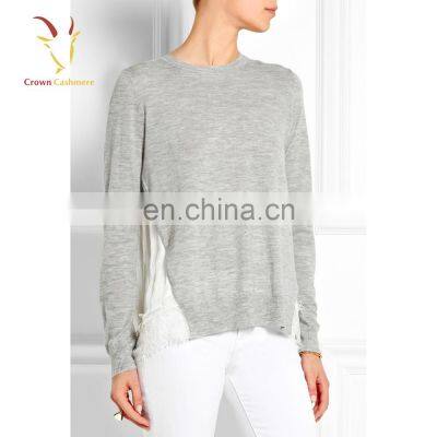 Cashmere & Silk Crewneck Sweater With Lace Detail