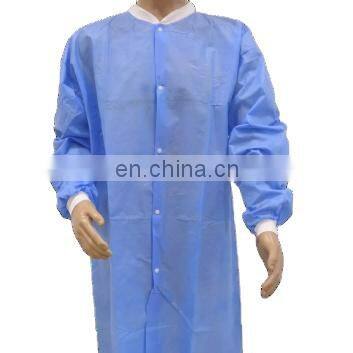 blue SMS Non Woven laboratory jackets Disposable lab coat knit cuff