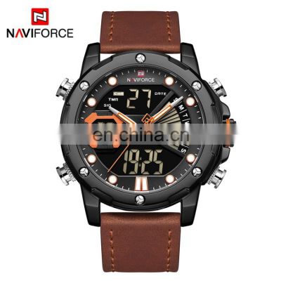 NAVIFORCE NF9172 Custom Logo Sport Men Dual Display Watches Waterproof Digital Quartz Leather Men Watches