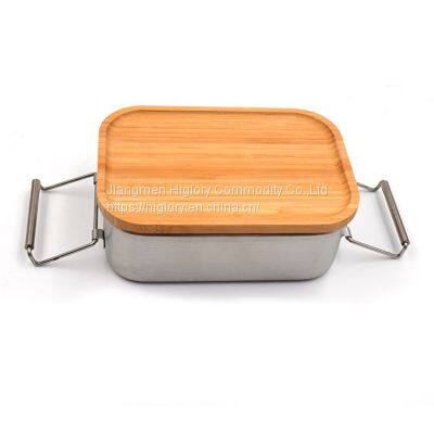 Japan Style Stainless Steel Lunch Box/two Compartments Metal Food Storage Container With Bamboo Lid photo-4