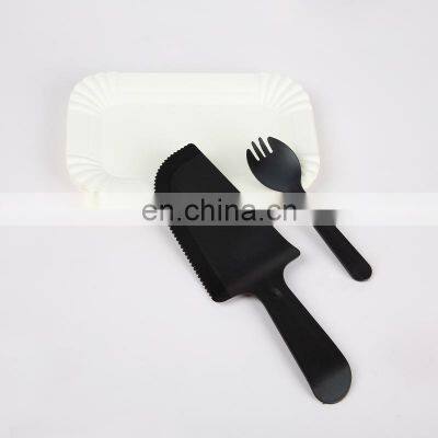 Disposable Birthday 10 Plates 10 Forks Cake Knife Set Black Knife and Fork Paper Plate Tableware Set Cake Party Supplies