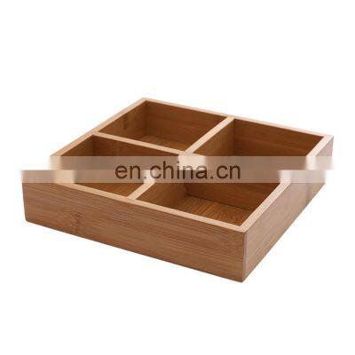 Durable bamboo 4 slots drawer kitchen tabletop organizers storage box wooden jewelry box for ring/gift storage pantry organizer