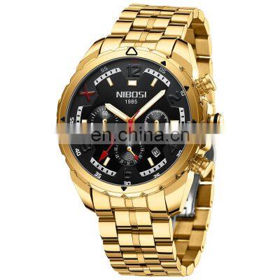 NIBOSI New Brand Quartz Watch Men Sport Watches Men Steel Band Military Clock Waterproof Gold Wrist Mens Watch Relogio Masculino