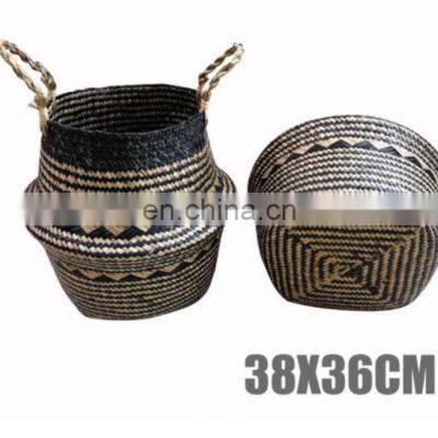 Seagrass Belly Basket, Beautiful Foldable Seagrass Woven Storage Baskets Planter Pot Wholesale