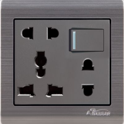 Metal Series 7pin Wall Switch Socket For Iraq ,Cambodia, Bangladesh Market