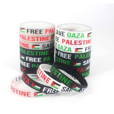 China Wristband Supplier  in Stock Debossed Inkfilled or Printed Logo Free Palestine Silicone Wristband