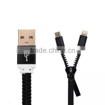 Alibaba China zippered black usb cable stylish enameled high quality 2 in 1 usb data cable