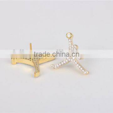 Fashion Hip Pop Pepole White Zircon 925 Silver Yellow Gold Plated Jewelry Stud Earring photo-4
