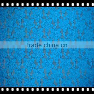 Elastic jacquard blue lace fabric