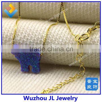 Hot Sale Synthetic Opal Elephant Pendant With Fashion S925 Sterling Silver Chain Necklace photo-2