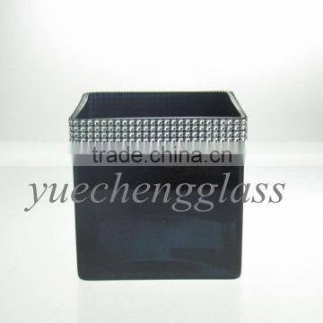 Colored square glass vase with bling for home decoration wholesale