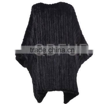 QD80561 Genuine Knit Mink Fur Shawl For Fashion Lady Fur Gilet Cape