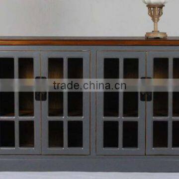 Chinese antique glass cabinet with elm wood top LWC485