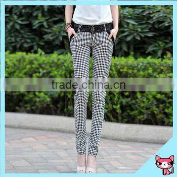 OEM Fashion Four Pockets Women's Check Pants Trousers