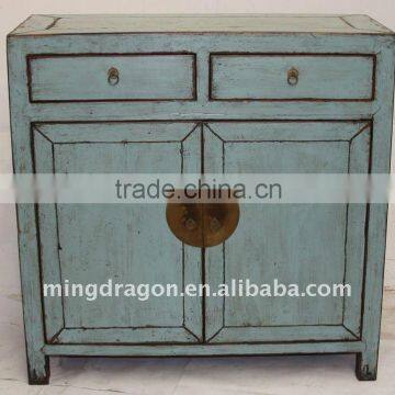 Chinese Antique Gray Blue Colour Two Drawer Two door cabinet